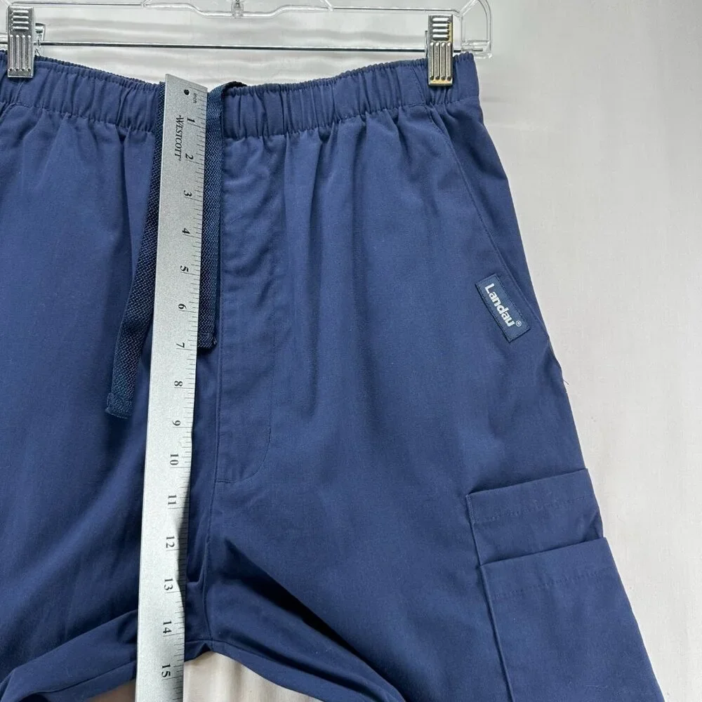 Landau Scrub Cargo Pants Men Sz S Short Elastic Waistband Pull On Workpants Blue